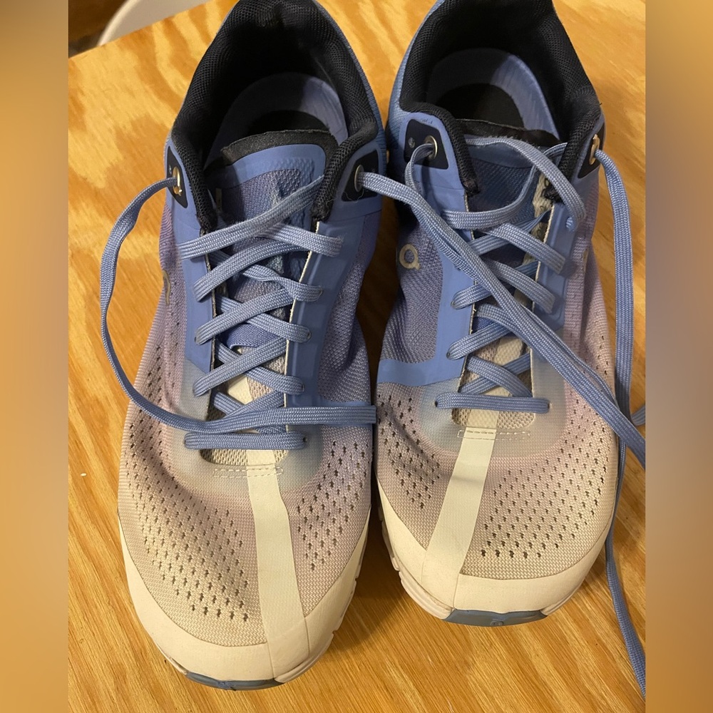 On Running Light Blue and Navy Knit Running Shoes